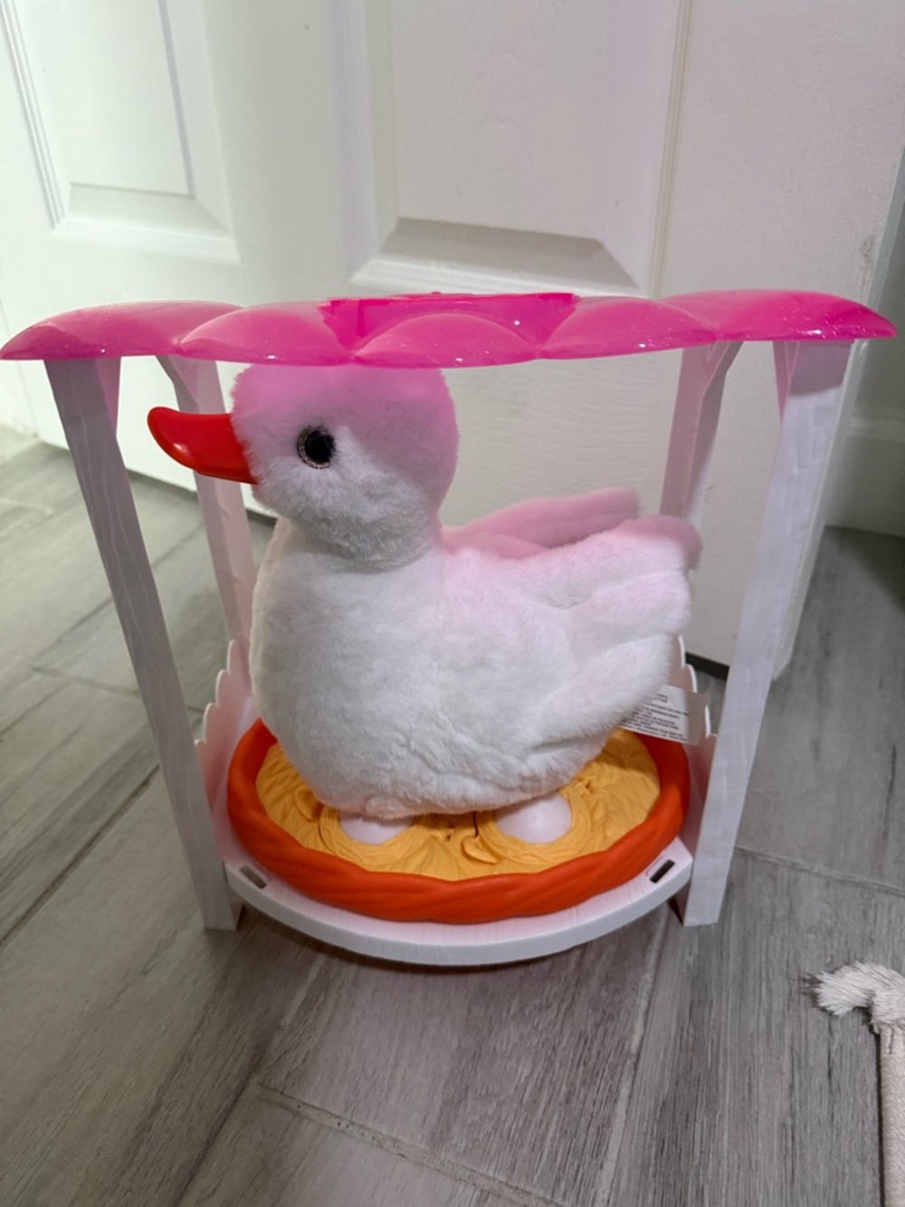 Plush White Duck Toy with Pink Canopy